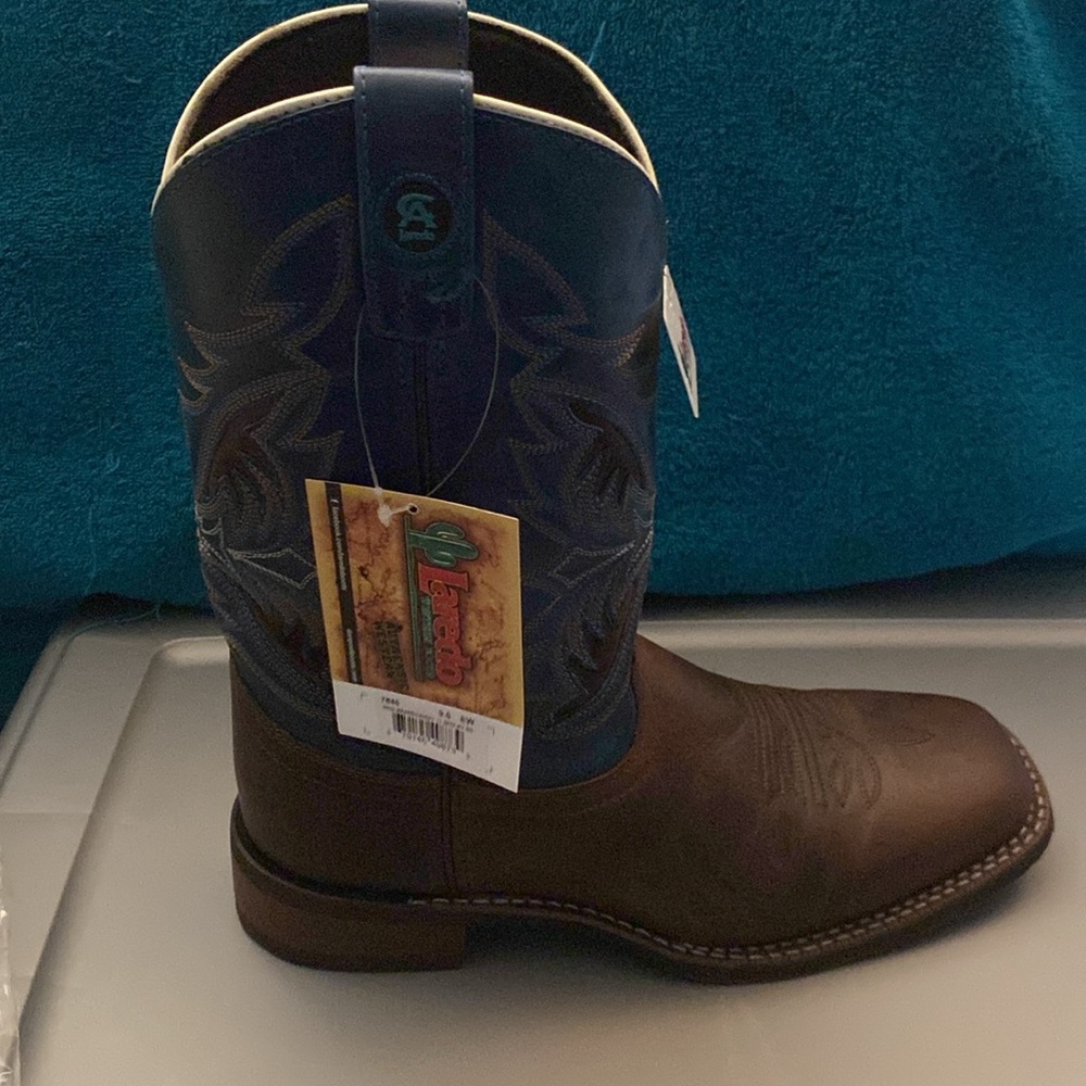 LAREDO MEN'S RUST SHLDR PRT/Navy BS BLUE LEATHER COWBOY BOOTS 7459 - Picture 10 of 17